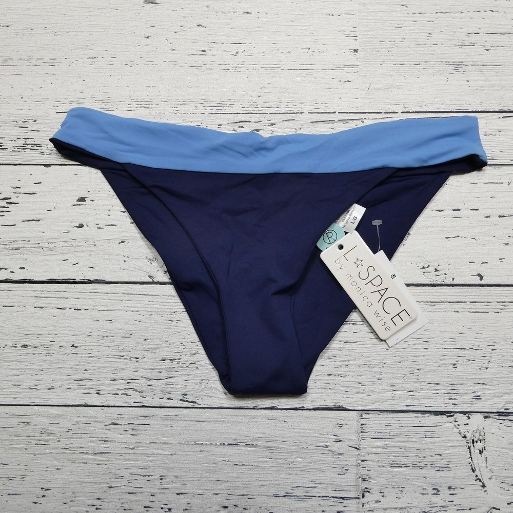 L Space Bikini Bottom Womens‎ Large Blue Ocean Veronica Blocked Classic Swim USA